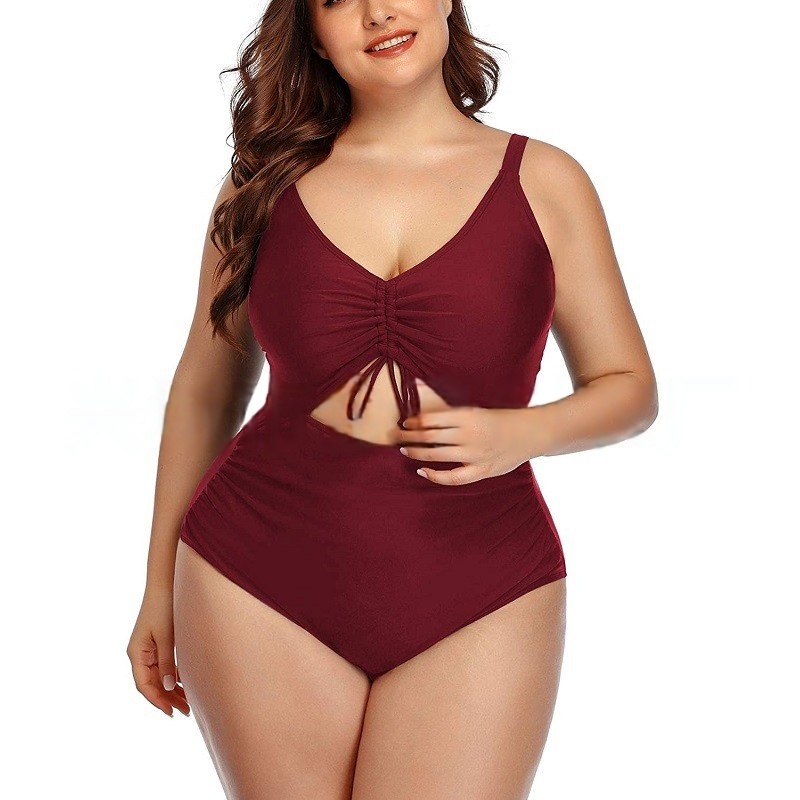 Women Plus Size One Piece Swimsuit V-Neck with Ruched Front Cutout